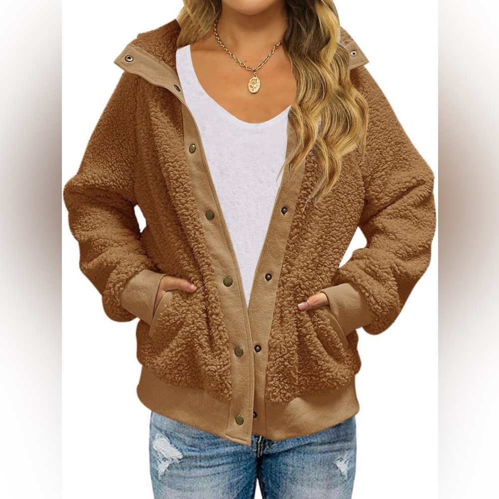 Merokeety Sherpa Coat, NWOT button up jacket size XL Sudan Brown